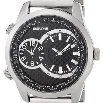Ανδρικό Ρολόι 3Guys Dual Time Παγκόσμια Ώρα Ασημί