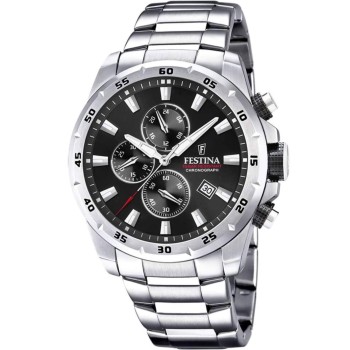 Ανδρικό Ρολόι Festina Sport Χρονογράφος Ασημί Μαύρο 10 Bar