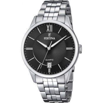 Ανδρικό Ρολόι Festina Classic Quartz Ασημί Μαύρο Ημερομηνία