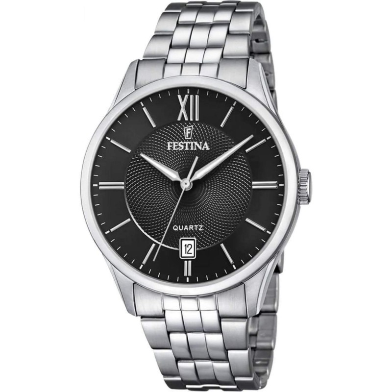 Ανδρικό Ρολόι Festina Classic Quartz Ασημί Μαύρο Ημερομηνία