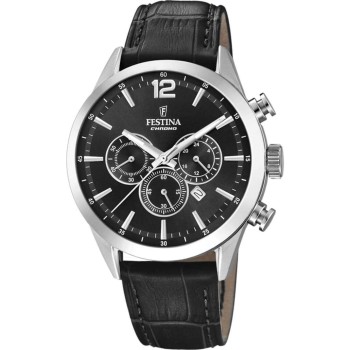 Ανδρικό Ρολόι Festina Timeless Chrono Μαύρο Δέρμα